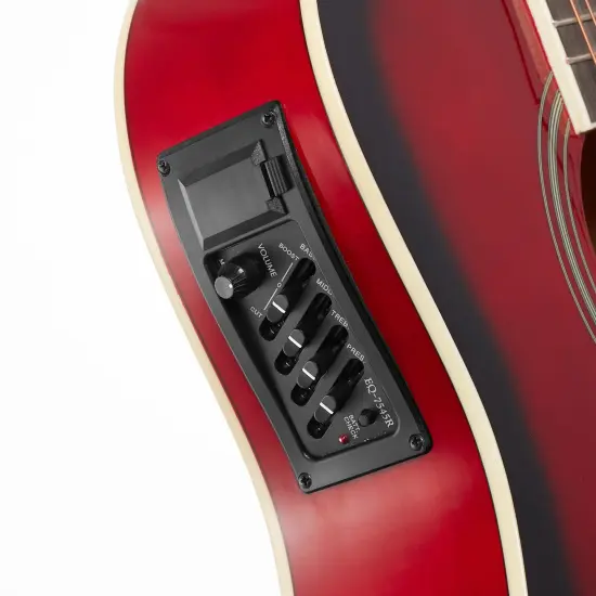 Jameson Guitars Full Size Thinline Acoustic Electric Guitar with Free Gig Bag Case & Picks Red {3}