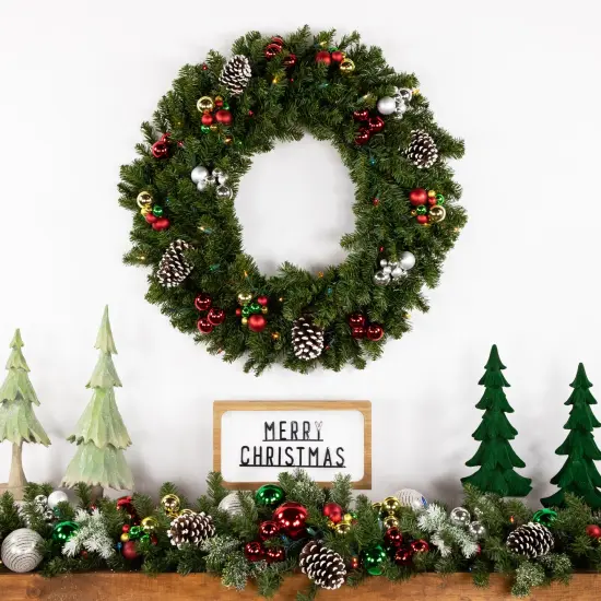 Northlight Pre-Lit Canadian Pine Artificial Christmas Wreath - 30" - Multi Lights Green {4}