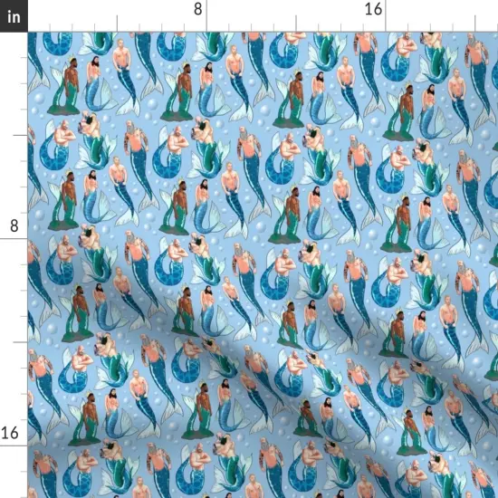 Various Fabrics by the Yard or Fat Quarter Blue Sea Ocean Mermaid Lgbtq Mythical Gay Merman Mermen Small Scale Creatures Nsfw Mature Custom Printed Fabric by Spoonflower {2}