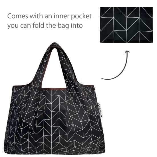 Wrapables Large & Small Foldable Tote Nylon Reusable Grocery Bags, Set of 2 Geometric {5}