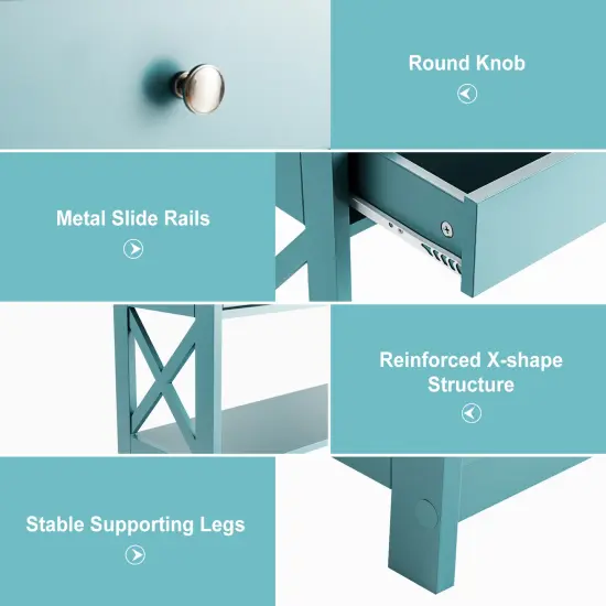 Console Table 3-Tier with Drawer and Storage Shelves Turquoise {5}