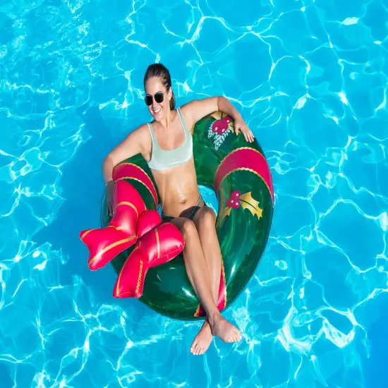 Swimline 42" Christmas Wreath with Bow Inflatable Pool Inner Tube Ring Green {3}