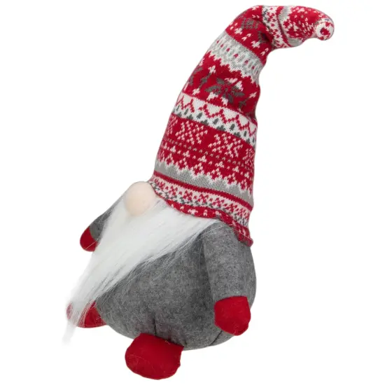 Northlight Lodge-Style Plush Gnome Christmas Figure - 17" - Red, Gray, and White {4}