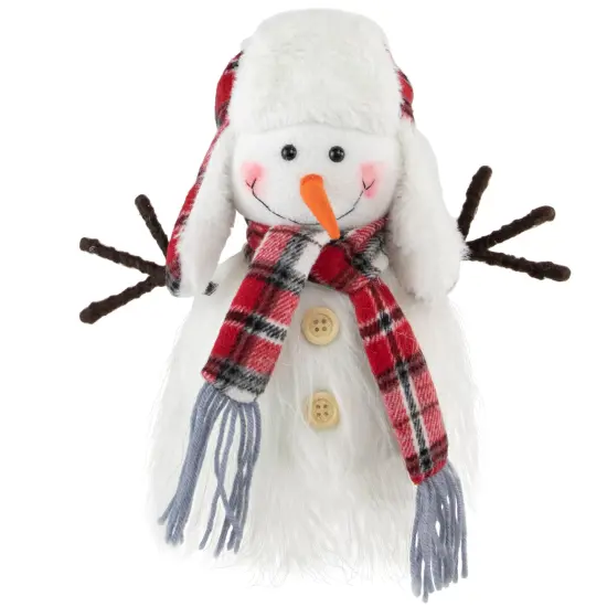 Northlight Snowman in Plaid Trapper Hat and Scarf Christmas Decoration - 10.25" White {1}