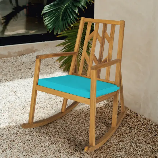 Patio Acacia Wood Rocking Chair Sofa with Armrest and Cushion for Garden and Deck Blue {2}