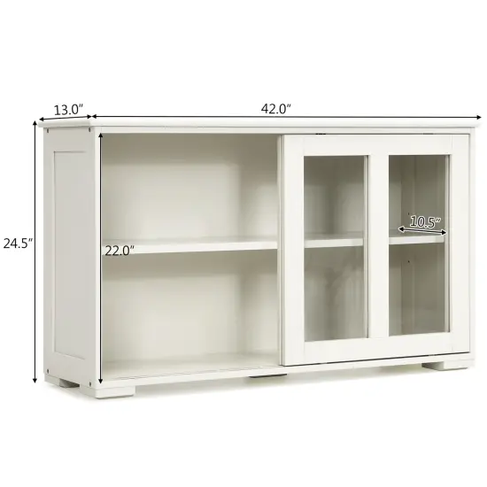 Sideboard Buffet Cupboard Storage Cabinet with Sliding Door Cream And White {5}