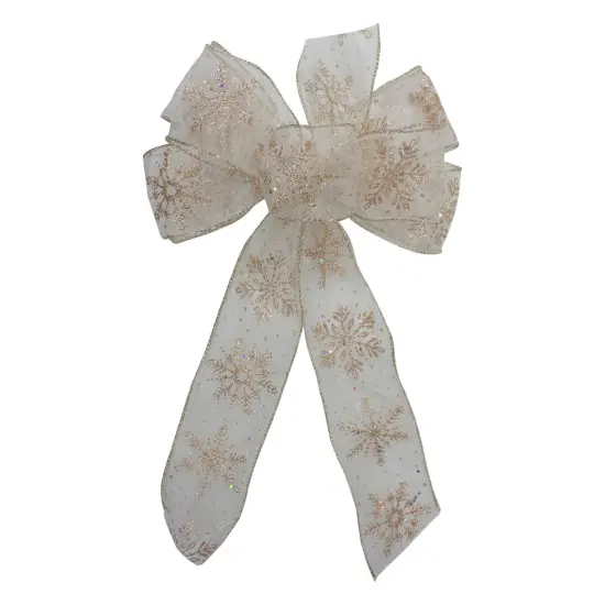 Northlight 14" x 9" Sheer and Gold Snowflake 6 Loop Christmas Bow Decoration White {1}