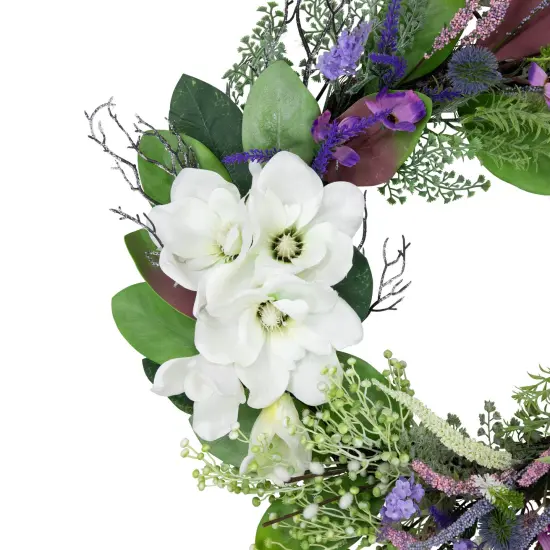 Northlight Mixed Wildflowers and Magnolias Artificial Spring Wreath, 24-Inch Purple {6}