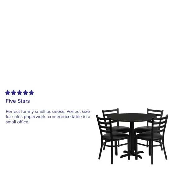Emma and Oliver 36" Round Laminate X-Base Table Set with 4 Ladder Back Chairs BlackTop/BlackVinyl {3}