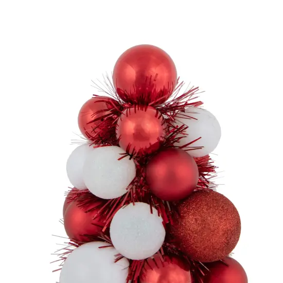 Northlight 3-Finish Shatterproof Ball Christmas Tree with Tinsel - 15.75" - Red and White {5}