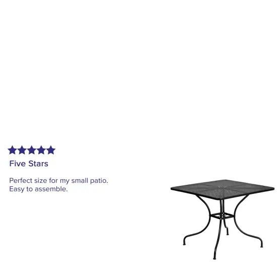 Emma and Oliver Commercial Grade 35.5" Square Colorful Metal Garden Patio Table with Umbrella Hole Black {3}