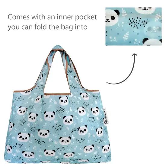 Wrapables Large & Small Foldable Tote Nylon Reusable Grocery Bags, Set of 2 Panda {5}