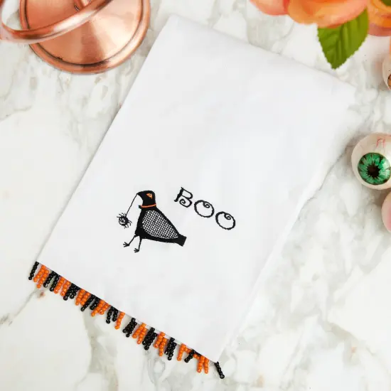 Black Crow Beaded Halloween Guest Towel {5}
