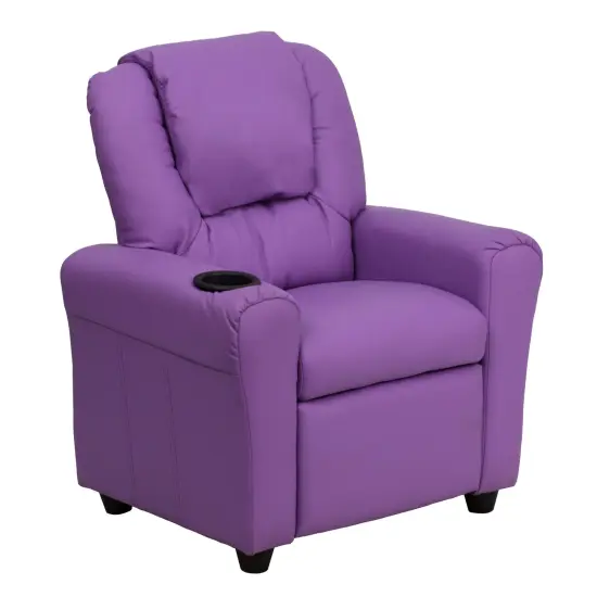 Emma and Oliver Contemporary Kids Recliner with Cup Holder and Headrest Lavender Vinyl {1}