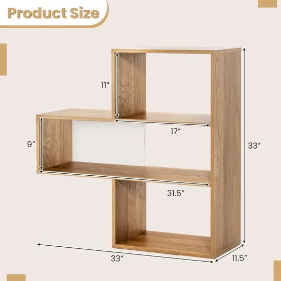 Costway 3-Shelf Concave/Convex Bookshelf Room Organizer with Anti-Toppling Device Freestanding {3}