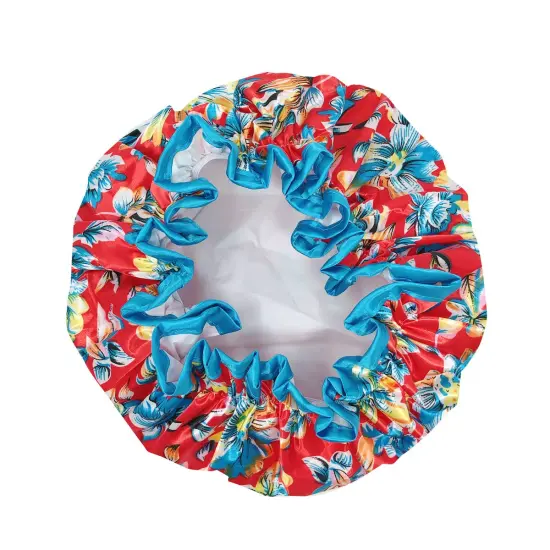 Wrapables Reusable Women's Waterproof Shower Caps for Long Hair Exotic Floral {2}