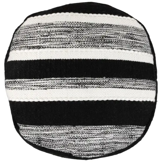 Northlight 18" Black and White Striped Outdoor Woven Pouf Ottoman {5}
