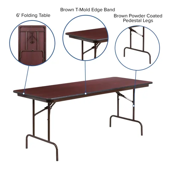 Emma and Oliver 6-Foot Mahogany Melamine Laminate Folding Banquet Table {2}