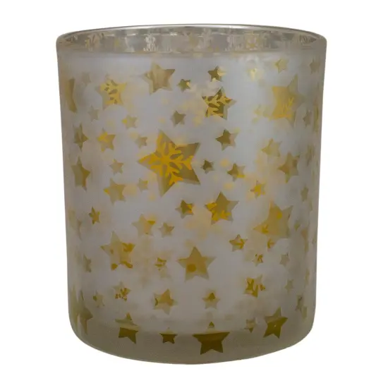 Northlight 3" Matte Silver and Gold Stars and Snowflakes Flameless Glass Candle Holder {6}