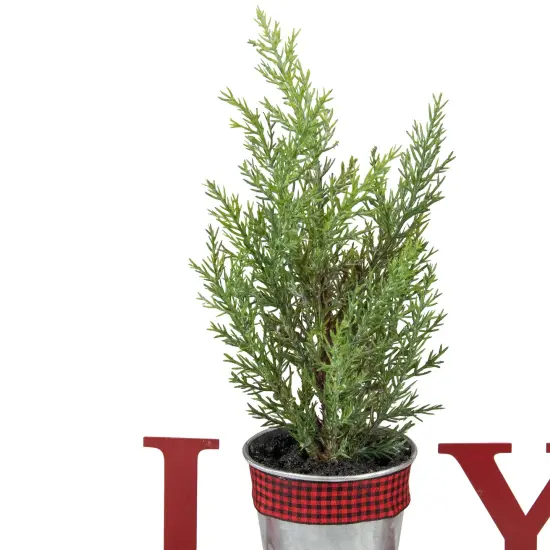 Northlight Potted Faux Pine in Metal "JOY" Planter Christmas Decoration - 10" - Red {6}