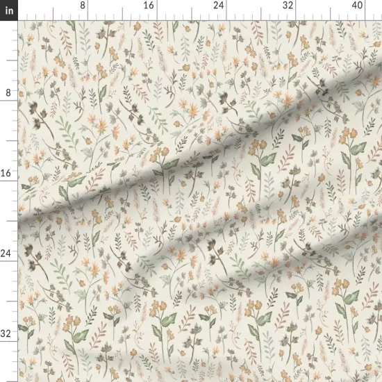 Various Fabrics by the Yard or Fat Quarter Sage Botanical Spring Floral Hand Drawn Garden Peach Green Beige Watercolor Meadow Custom Printed Fabric by Spoonflower {1}