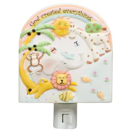 Roman 5.75" Green and Yellow God Created Everything Porcelain Night Light {1}