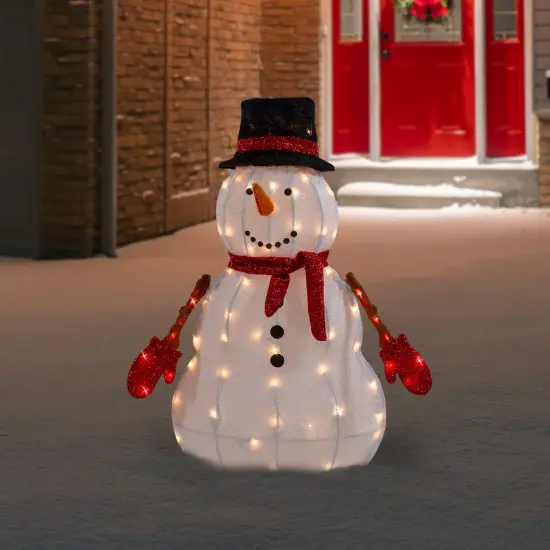 Northlight 32" Lighted 3D Chenille Snowman in Top Hat Outdoor Christmas Decoration White {3}