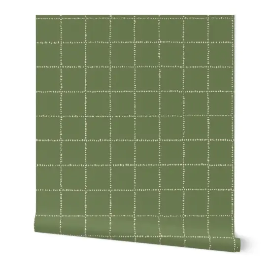 Peel & Stick Wallpaper 2FT Wide Avocado Green Windowpane Plaid Weathered Grid Squares Minimal Custom Removable Wallpaper by Spoonflower {7}