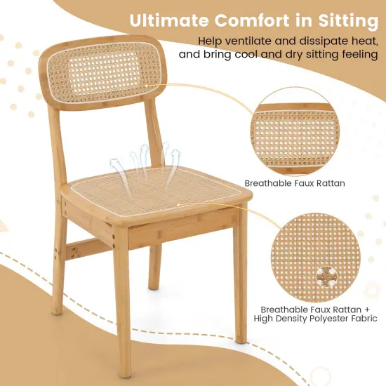Costway Rattan Accent Chairs Set of 2 Bamboo Frame Cane Woven Backrest &Seat Dining Room {6}