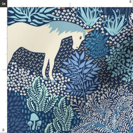 Various Fabrics by the Yard or Fat Quarter Unicorn Magic Woodland Fairy Tale Blue Cream Large Scale Fantasy Custom Printed Fabric by Spoonflower {4}