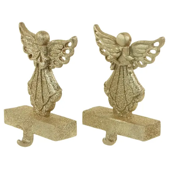 Northlight Angel Glittered Christmas Stocking Holders - 5.5" - Gold - Set of 2 {5}