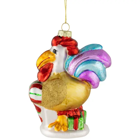 Northlight 5" Gold and Red Rooster Glass Christmas Ornament {6}