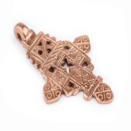 Copper Coptic Cross Pendant (62x37mm): Authentic Ethiopian East African Design for Jewelry & Necklace Making {3}