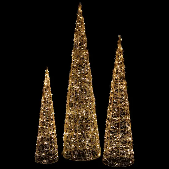 Northlight LED Lighted Twinkle Outdoor Christmas Cone Trees - 39.5" - Copper - Set of 3 Brown {4}