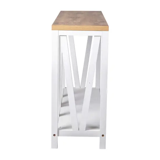 Merrick Lane Erikson Modern Farmhouse Engineered Wood Sofa Table with Wood Bracing and Lower Shelf Black/Walnut {10}