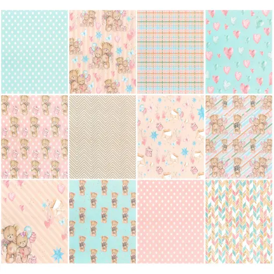Wrapables 6x6 Decorative Single-Sided Scrapbook Paper for Arts & Crafts Projects, Scrapbooking, Card-Making Bears Pink & Blue {3}