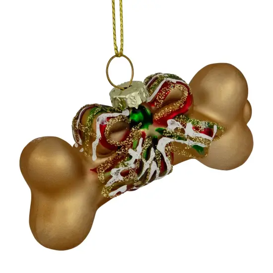 Northlight 3.25" Gold Dog Bone with Bow Glass Christmas Ornament {5}