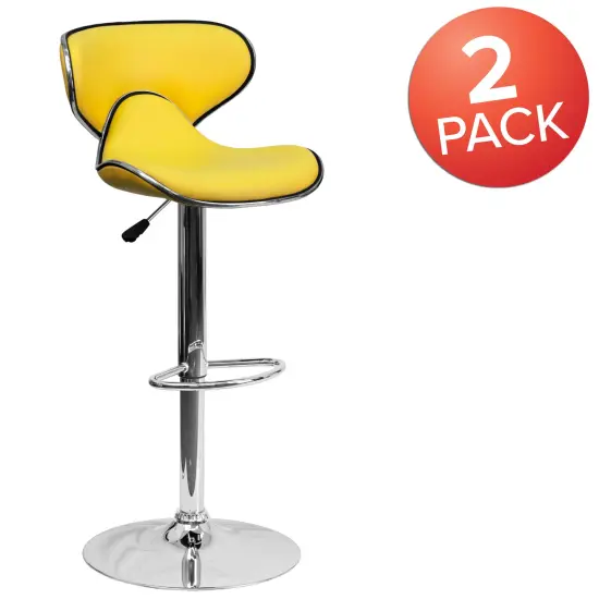 Emma and Oliver 2 Pack Contemporary Cozy Mid-Back Vinyl Adjustable Height Barstool with Chrome Base Yellow {5}