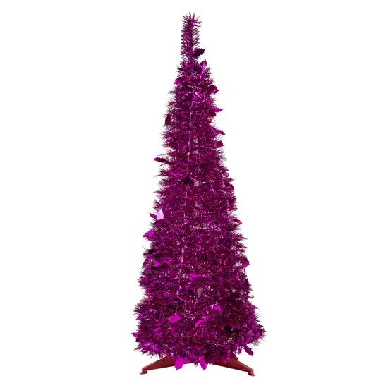 Northlight 4' Pink Tinsel Pop-Up Artificial Christmas Tree, Unlit {1}