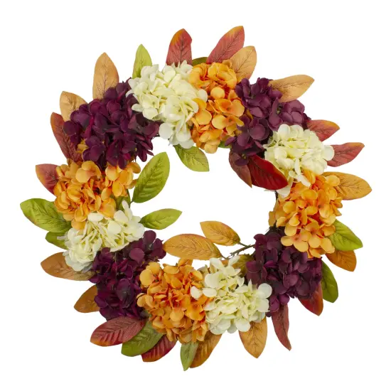 Northlight Hydrangeas and Leaves Twig Artificial Floral Wreath, Orange 20-Inch {1}