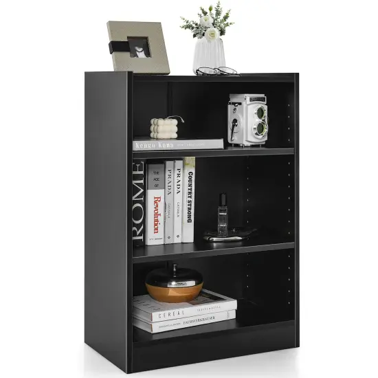 Costway 3-Tier Bookcase Open Multipurpose Display Rack Cabinet with Adjustable Shelves Black/Brown {1}