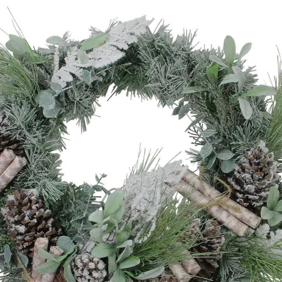 Allstate Artificial Frosted Pine, Birch Scrolls and Pine Cone Christmas Wreath - 24&rdquo; - Unlit Green {3}