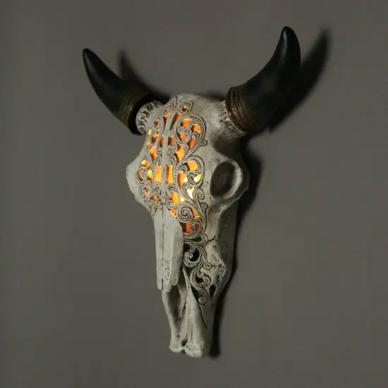 Western Steer Skull Wall Or Table Accent Lamp w/ Removable Metal Stand LED Bulb {4}