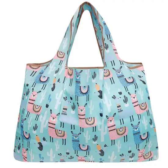 Wrapables Large Foldable Tote Nylon Reusable Grocery Bag Llamas {2}