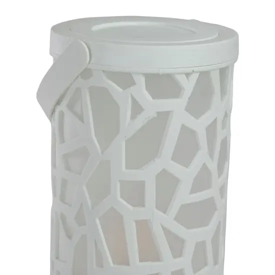 Northlight LED Lighted Faux Flame Mosaic Lantern with Handle - 9" - White {6}