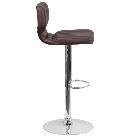Merrick Lane Set of Two Swivel Bar Stools with Vertical Stitched Back and Adjustable Chrome Base with Footrest Brown Vinyl {4}