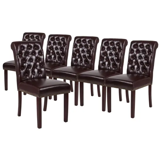 Merrick Lane Falmouth Upholstered Parsons Chair with Nailhead Trim - Set of 6 Black LeatherSoft {6}