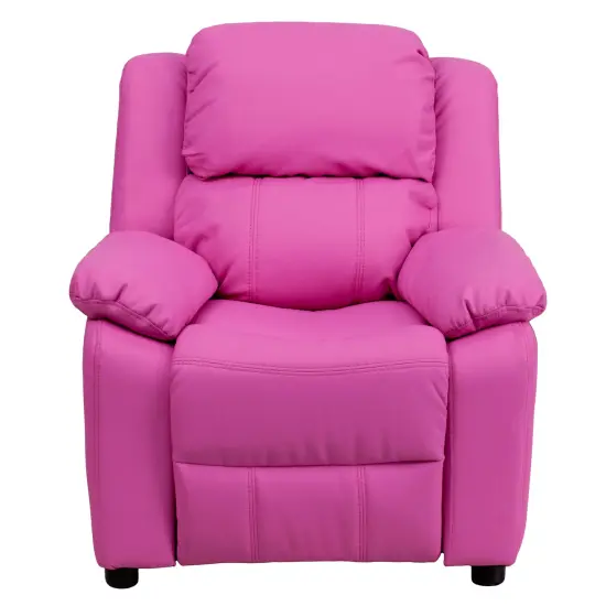 Emma and Oliver Deluxe Padded Contemporary Kids Recliner with Storage Arms Hot Pink Vinyl {2}
