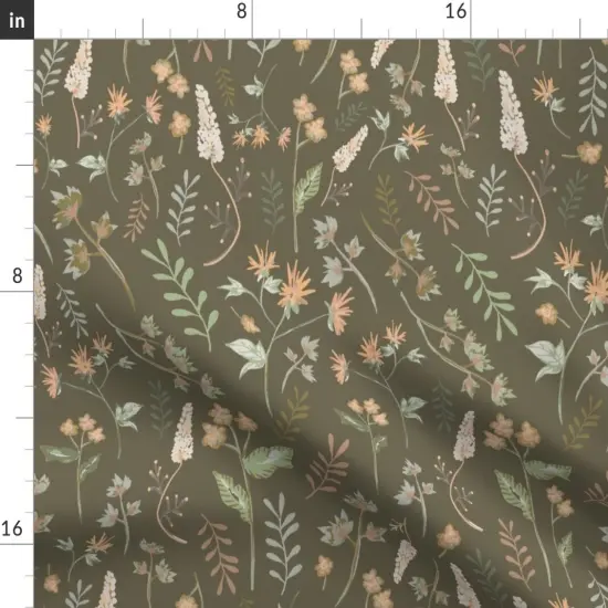 Various Fabrics by the Yard or Fat Quarter Floral Brown Green Coral Spring Wildflowers Botanical Custom Printed Fabric by Spoonflower {2}