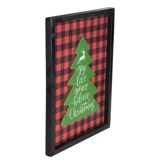 Northlight 16" Red and Black Buffalo Plaid Christmas Tree Shadow Box Wall Plaque {4}